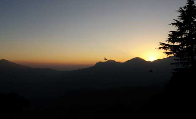 Sunset today at Kanhataal ... and the birds return home. Beautiful mountains of Garhwal.