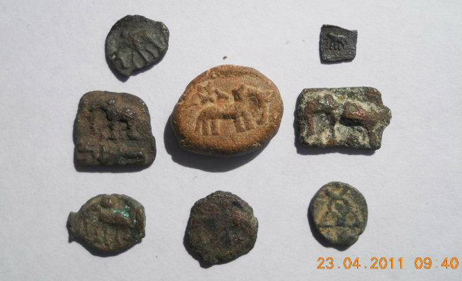 Ancients seals and coins from Hastinapur with the elephant symbol - Hasti.